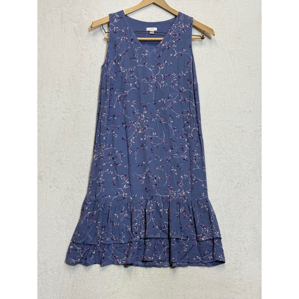 J. Jill Floral V-Neck Ruffle Hem Shift Dress Blue Cottagecore Women XS Petite